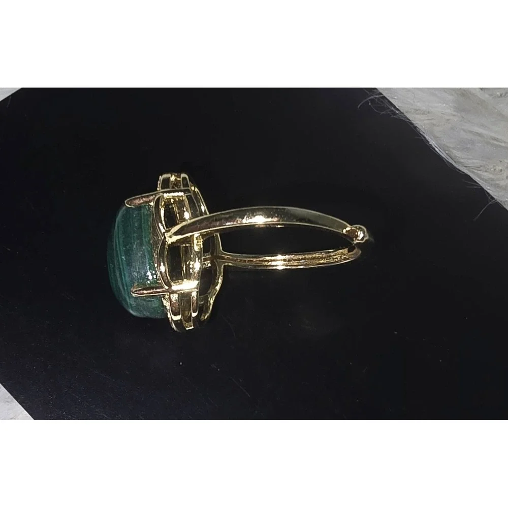 New Malachite‎ Cabochon White Rhinestone Statement Ring Sz Adjustable